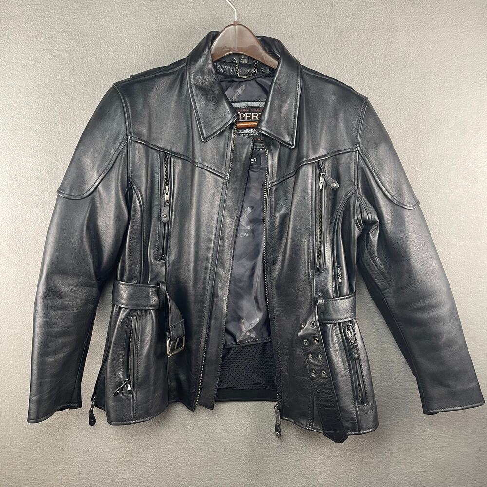 Black Leather Xpert Women XL Motorcycle Jacket Removable Thinsulate Liner